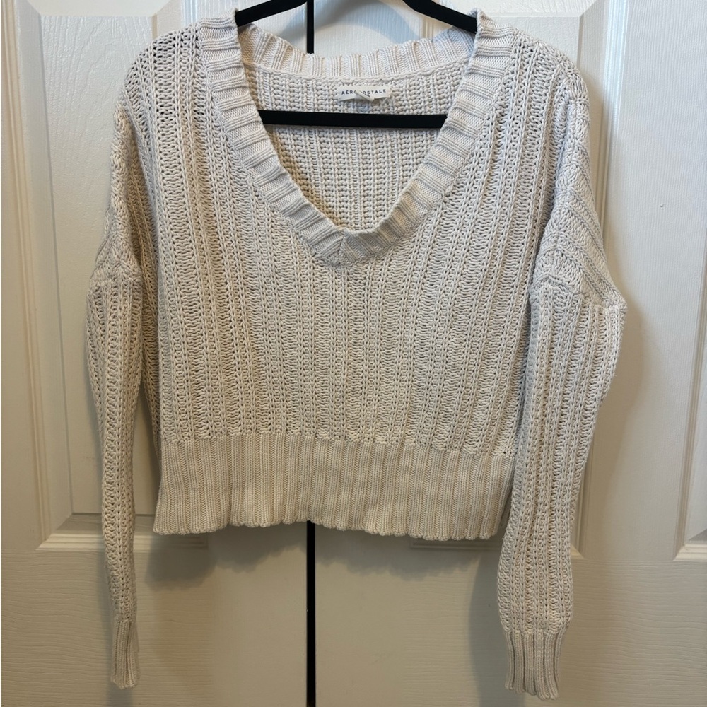 Aeropostale Cream V-Neck Chunky Knit Sweater